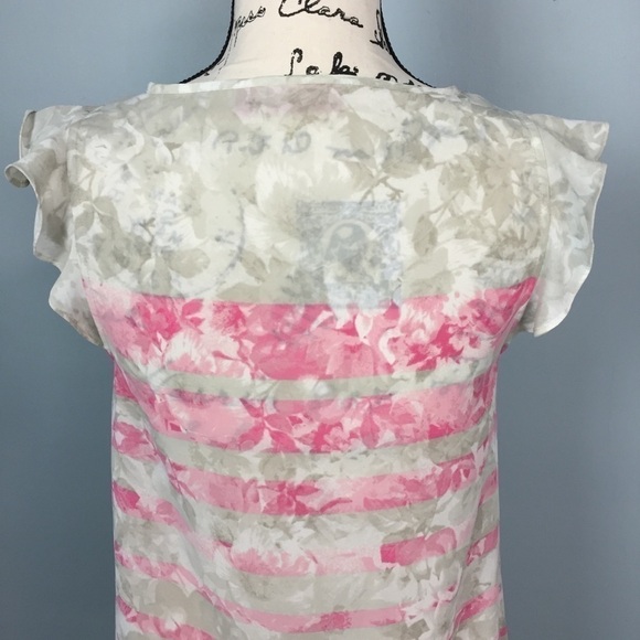 ELLE Flutter Cap Sleeves Striped Floral Blouse - Picture 8 of 14